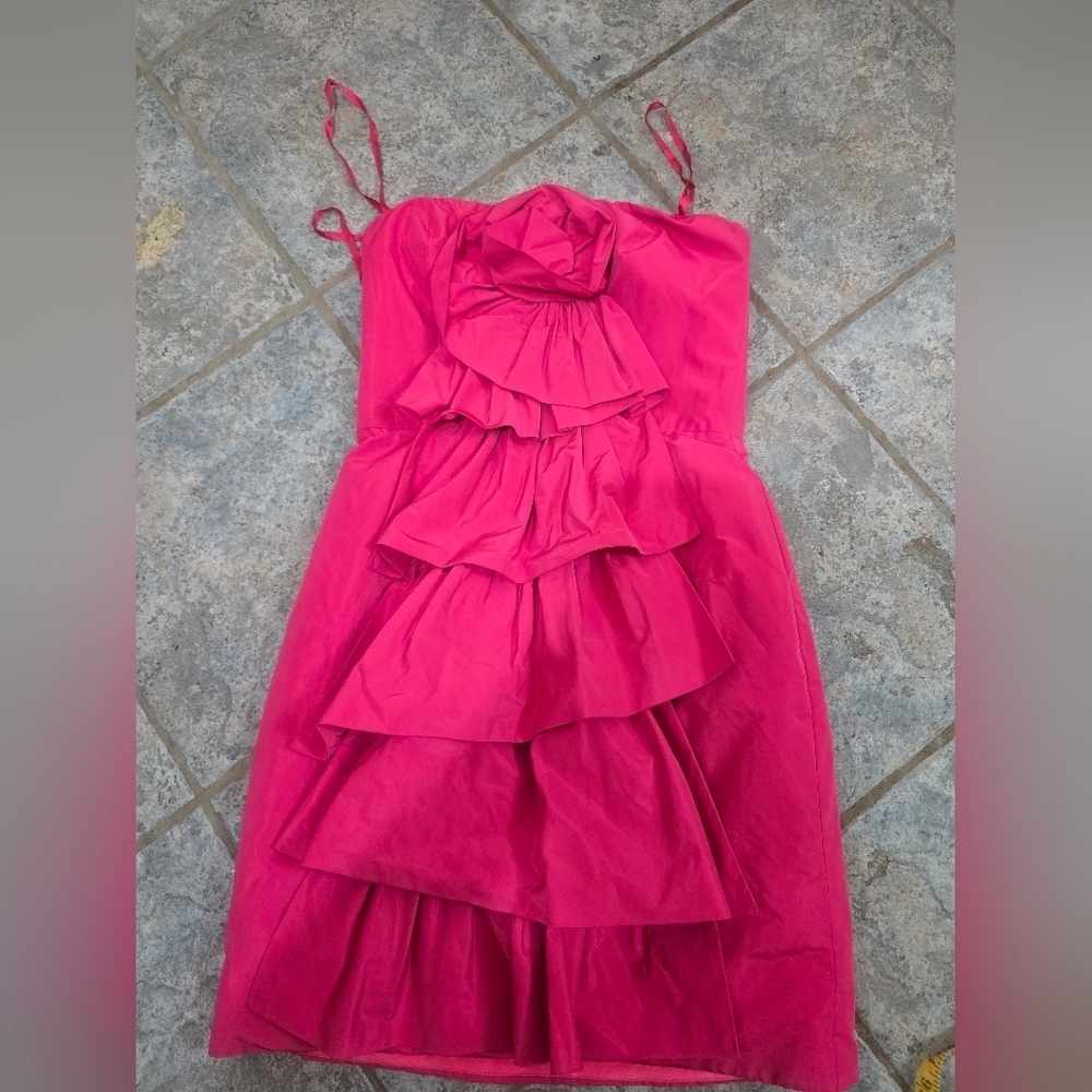 BCBGMaxAzria Strapless Fuchsia Ruffle Dress - Picture 4 of 8